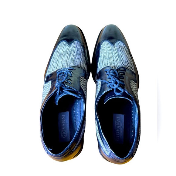 Giovanni 6484 Leather Wingtip Oxford Dress Shoes Black Tweed Men's Size 13 - Picture 13 of 14